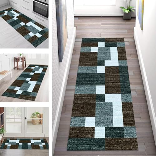 SGLGSTORE Teppich Läufer Flur Küche rutschfest Waschbar Schmutzfangmatte Braun Grün Blau Teppichläufer Küchenläufer Teppichmatten 100X100CM Läufer Wohnzimmer Schlafzimmer Meterware Schmutzfangteppich von SGLGSTORE