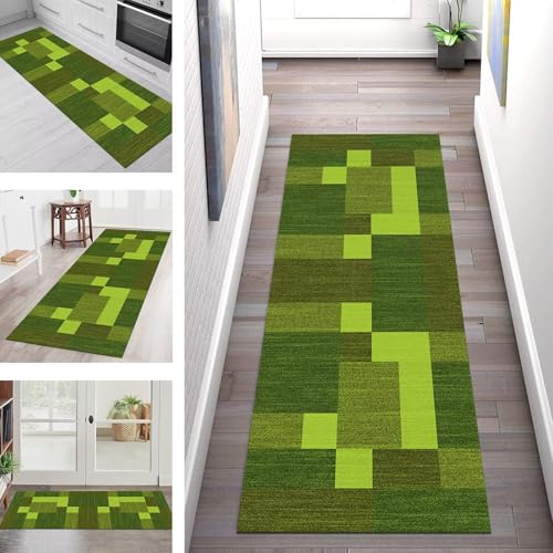 SGLGSTORE Teppich Läufer Flur Küche rutschfest Waschbar Schmutzfangmatte Braun Grün Teppichläufer Küchenläufer Teppichmatten 40X450CM Läufer Wohnzimmer Schlafzimmer Meterware Schmutzfangteppich von SGLGSTORE