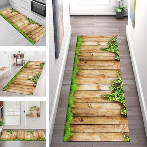 SGLGSTORE Teppich Läufer Flur Küche rutschfest Waschbar Schmutzfangmatte Braun Grün Teppichläufer Küchenläufer Teppichmatten 80X150CM Läufer Wohnzimmer Schlafzimmer Meterware Schmutzfangteppich von SGLGSTORE