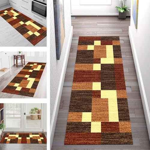 SGLGSTORE Teppich Läufer Flur Küche rutschfest Waschbar Schmutzfangmatte Braun Orange Teppichläufer Küchenläufer Teppichmatten 100X180CM Läufer Wohnzimmer Schlafzimmer Meterware Schmutzfangteppich von SGLGSTORE