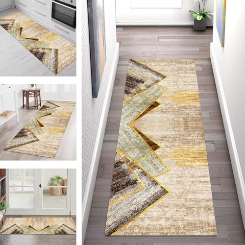 SGLGSTORE Teppich Läufer Flur Küche rutschfest Waschbar Schmutzfangmatte Braun Orange Teppichläufer Küchenläufer Teppichmatten 110X500CM Läufer Wohnzimmer Schlafzimmer Meterware Schmutzfangteppich von SGLGSTORE
