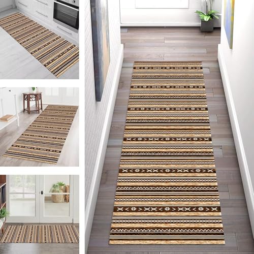 SGLGSTORE Teppich Läufer Flur Küche rutschfest Waschbar Schmutzfangmatte Braun Orange Teppichläufer Küchenläufer Teppichmatten 70X500CM Läufer Wohnzimmer Schlafzimmer Meterware Schmutzfangteppich von SGLGSTORE