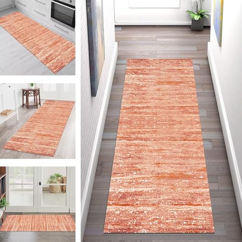 SGLGSTORE Teppich Läufer Flur Küche rutschfest Waschbar Schmutzfangmatte Braun Orange Weiß Teppichläufer Kücheläufer 50X400CM Teppichmatte Meterware Wohnzimmer Schlafzimmer Schmutzfangteppich von SGLGSTORE