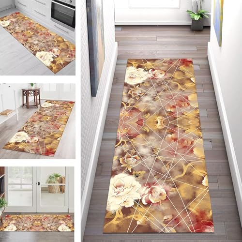 SGLGSTORE Teppich Läufer Flur Küche rutschfest Waschbar Schmutzfangmatte Braun Rot Orange Teppichläufer Küchenläufer Teppichmatten 50X50CM Läufer Wohnzimmer Schlafzimmer Schmutzfangteppich von SGLGSTORE