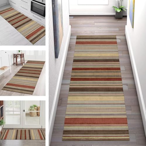 SGLGSTORE Teppich Läufer Flur Küche rutschfest Waschbar Schmutzfangmatte Braun Rot Teppichläufer Küchenläufer Teppichmatten 90X200CM Läufer Wohnzimmer Schlafzimmer Schmutzfangteppich von SGLGSTORE