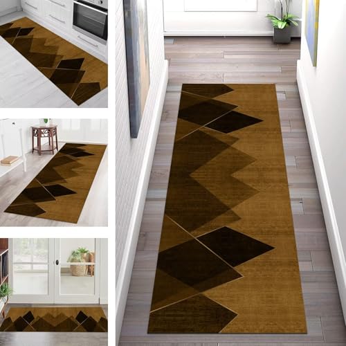 SGLGSTORE Teppich Läufer Flur Küche rutschfest Waschbar Schmutzfangmatte Braun Schwarz Teppichläufer Küchenläufer Teppichmatten 100X400CM Läufer Wohnzimmer Schlafzimmer Meterware Schmutzfangteppich von SGLGSTORE