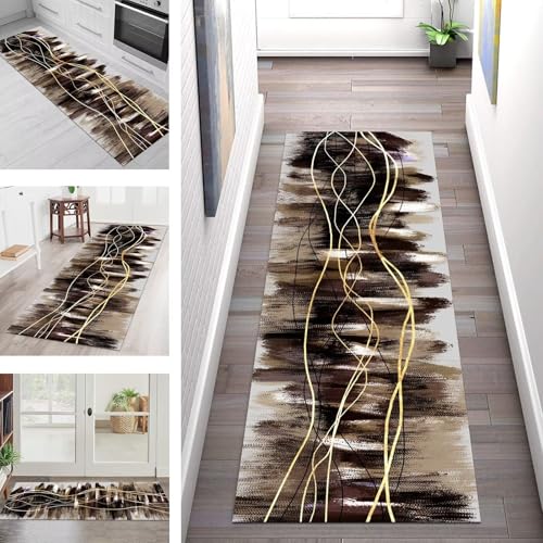 SGLGSTORE Teppich Läufer Flur Küche rutschfest Waschbar Schmutzfangmatte Braun Schwarz Teppichläufer Küchenläufer Teppichmatten 50X50CM Läufer Wohnzimmer Schlafzimmer Meterware Schmutzfangteppich von SGLGSTORE