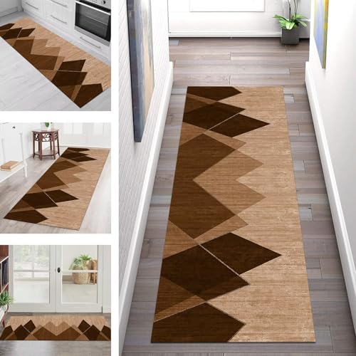 SGLGSTORE Teppich Läufer Flur Küche rutschfest Waschbar Schmutzfangmatte Braun Teppichläufer Küchenläufer Teppichmatten 70X400CM Läufer Wohnzimmer Schlafzimmer Meterware Schmutzfangteppich von SGLGSTORE