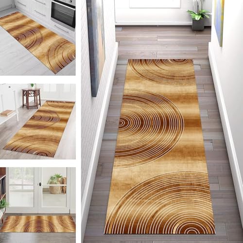 SGLGSTORE Teppich Läufer Flur Küche rutschfest Waschbar Schmutzfangmatte Braun Weiß Teppichläufer Kücheläufer 120X500CM Teppichmatte Meterware Wohnzimmer Schlafzimmer Schmutzfangteppich von SGLGSTORE