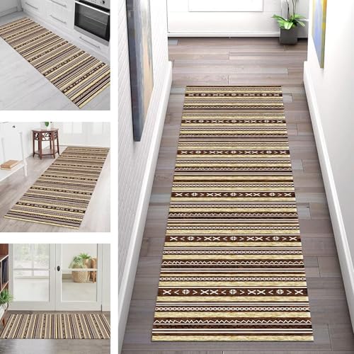 SGLGSTORE Teppich Läufer Flur Küche rutschfest Waschbar Schmutzfangmatte Braun Weiß Teppichläufer Küchenläufer Teppichmatten 90X400CM Läufer Wohnzimmer Schlafzimmer Meterware Schmutzfangteppich von SGLGSTORE