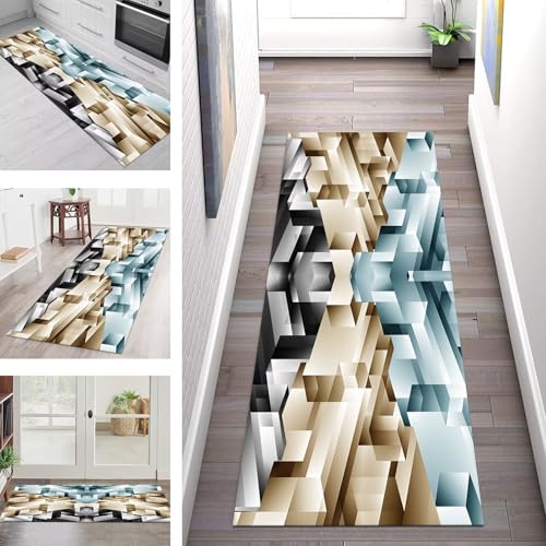 SGLGSTORE Teppich Läufer Flur Küche rutschfest Waschbar Schmutzfangmatte Cyan Braun Schwarz Teppichläufer Kücheläufer 40X60CM Teppichmatte Meterware Wohnzimmer Schlafzimmer Schmutzfangteppich von SGLGSTORE
