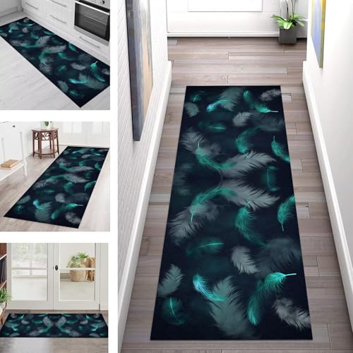 SGLGSTORE Teppich Läufer Flur Küche rutschfest Waschbar Schmutzfangmatte Cyan Feder Teppichläufer Küchenläufer Teppichmatten 40X450CM Läufer Wohnzimmer Schlafzimmer Schmutzfangteppich SGLGSTORE Teppich Läufer Flur Küche rutschfest Waschbar Schmutzfangmatte Cyan Feder Teppichläufer Küchenläufer Teppichmatten 40X450CM Läufer Wohnzimmer Schlafzimmer Schmutzfangteppich von SGLGSTORE