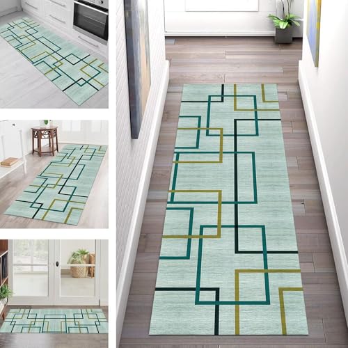 SGLGSTORE Teppich Läufer Flur Küche rutschfest Waschbar Schmutzfangmatte Cyan Gelb Teppichläufer Küchenläuferteppich 80X150CM Teppichmatte Meterware Wohnzimmer Schlafzimmer Schmutzfangteppich von SGLGSTORE