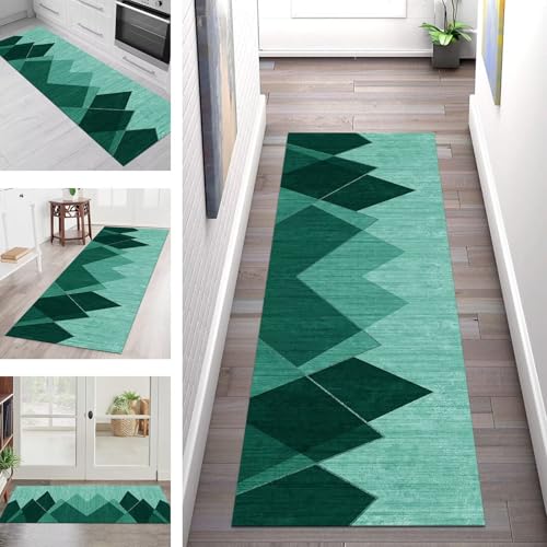 SGLGSTORE Teppich Läufer Flur Küche rutschfest Waschbar Schmutzfangmatte Cyan Grün Teppichläufer Küchenläufer Teppichmatten 40X100CM Läufer Wohnzimmer Schlafzimmer Meterware Schmutzfangteppich von SGLGSTORE