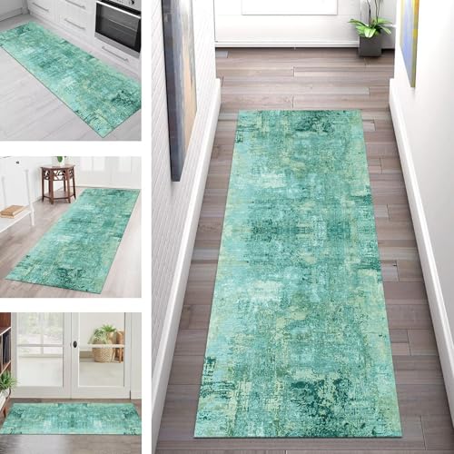SGLGSTORE Teppich Läufer Flur Küche rutschfest Waschbar Schmutzfangmatte Cyan Grün Teppichläufer Küchenläufer Teppichmatten 50X100CM Läufer Wohnzimmer Schlafzimmer Meterware Schmutzfangteppich von SGLGSTORE