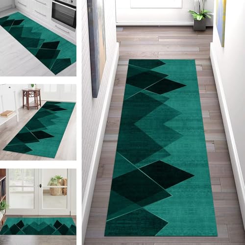 SGLGSTORE Teppich Läufer Flur Küche rutschfest Waschbar Schmutzfangmatte Cyan Schwarz Teppichläufer Küchenläufer Teppichmatten 50X100CM Läufer Wohnzimmer Schlafzimmer Meterware Schmutzfangteppich von SGLGSTORE