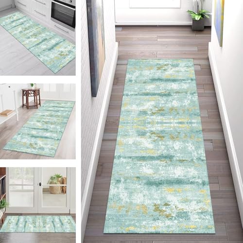 SGLGSTORE Teppich Läufer Flur Küche rutschfest Waschbar Schmutzfangmatte Cyan Teppichläufer Küchenläufer Teppichmatten 110X400CM Läufer Wohnzimmer Schlafzimmer Meterware Schmutzfangteppich von SGLGSTORE