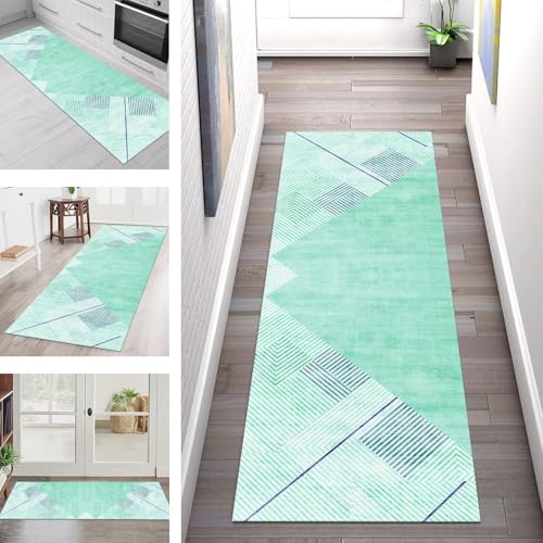 SGLGSTORE Teppich Läufer Flur Küche rutschfest Waschbar Schmutzfangmatte Cyan Teppichläufer Küchenläufer Teppichmatten 110X400CM Läufer Wohnzimmer Schlafzimmer Meterware Schmutzfangteppich von SGLGSTORE