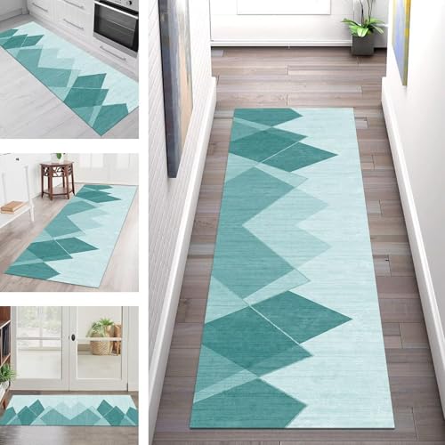 SGLGSTORE Teppich Läufer Flur Küche rutschfest Waschbar Schmutzfangmatte Cyan Teppichläufer Küchenläufer Teppichmatten 110X400CM Läufer Wohnzimmer Schlafzimmer Meterware Schmutzfangteppich von SGLGSTORE
