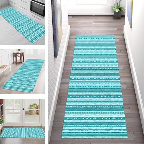 SGLGSTORE Teppich Läufer Flur Küche rutschfest Waschbar Schmutzfangmatte Cyan Teppichläufer Küchenläufer Teppichmatten 40X90CM Läufer Wohnzimmer Schlafzimmer Meterware Schmutzfangteppich von SGLGSTORE