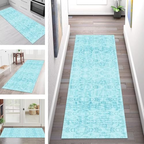 SGLGSTORE Teppich Läufer Flur Küche rutschfest Waschbar Schmutzfangmatte Cyan Teppichläufer Küchenläufer Teppichmatten 44X120CM Läufer Wohnzimmer Schlafzimmer Meterware Schmutzfangteppich von SGLGSTORE