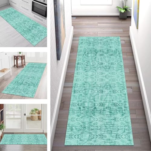 SGLGSTORE Teppich Läufer Flur Küche rutschfest Waschbar Schmutzfangmatte Cyan Teppichläufer Küchenläufer Teppichmatten 70X300CM Läufer Wohnzimmer Schlafzimmer Meterware Schmutzfangteppich von SGLGSTORE