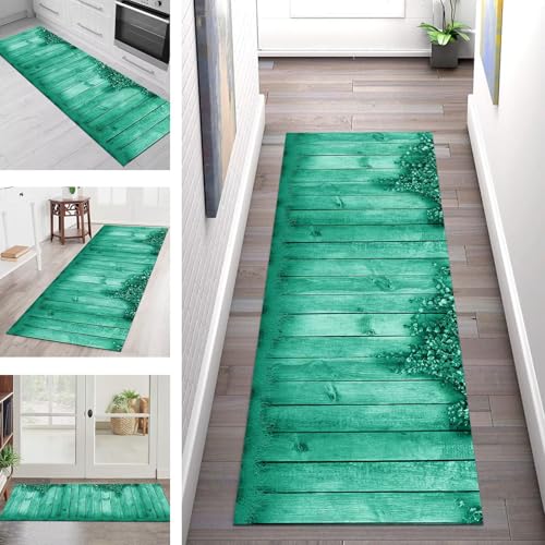 SGLGSTORE Teppich Läufer Flur Küche rutschfest Waschbar Schmutzfangmatte Cyan Teppichläufer Küchenläufer Teppichmatten 90X400CM Läufer Wohnzimmer Schlafzimmer Meterware Schmutzfangteppich von SGLGSTORE