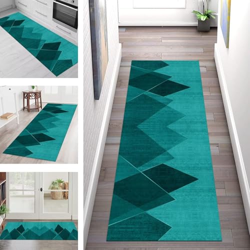 SGLGSTORE Teppich Läufer Flur Küche rutschfest Waschbar Schmutzfangmatte Cyan Teppichläufer Küchenläufer Teppichmatten 90X500CM Läufer Wohnzimmer Schlafzimmer Meterware Schmutzfangteppich von SGLGSTORE