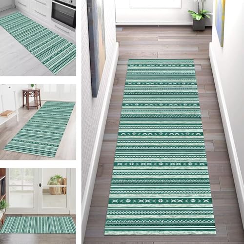 SGLGSTORE Teppich Läufer Flur Küche rutschfest Waschbar Schmutzfangmatte Cyan Weiß Teppichläufer Küchenläufer Teppichmatten 60X305CM Läufer Wohnzimmer Schlafzimmer Meterware Schmutzfangteppich von SGLGSTORE
