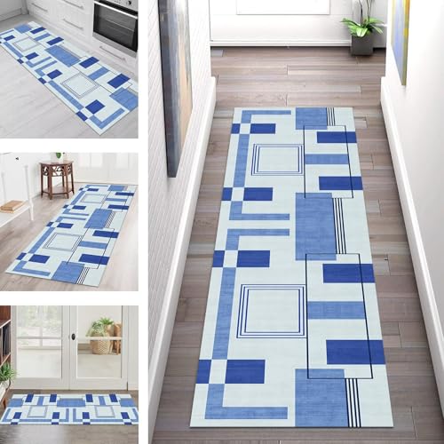 SGLGSTORE Teppich Läufer Flur Küche rutschfest Waschbar Schmutzfangmatte Dunkelblau Teppichläufer Küchenläufer Teppichmatten 40X100CM Läufer Wohnzimmer Schlafzimmer Meterware Schmutzfangteppich von SGLGSTORE