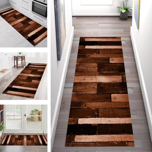 SGLGSTORE Teppich Läufer Flur Küche rutschfest Waschbar Schmutzfangmatte Dunkelbraun Schwarz Teppichläufer Küchenläufer Teppichmatten 40X100CM Wohnzimmer Schlafzimmer Meterware Schmutzfangteppich von SGLGSTORE
