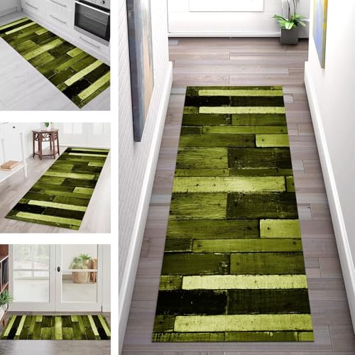 SGLGSTORE Teppich Läufer Flur Küche rutschfest Waschbar Schmutzfangmatte Dunkelgrün Schwarz Teppichläufer Küchenläufer Teppichmatten 60X250CM Wohnzimmer Schlafzimmer Meterware Schmutzfangteppich von SGLGSTORE