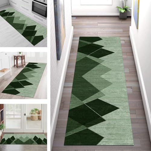 SGLGSTORE Teppich Läufer Flur Küche rutschfest Waschbar Schmutzfangmatte Dunkelgrün Teppichläufer Küchenläufer Teppichmatten 100X240CM Läufer Wohnzimmer Schlafzimmer Meterware Schmutzfangteppich von SGLGSTORE