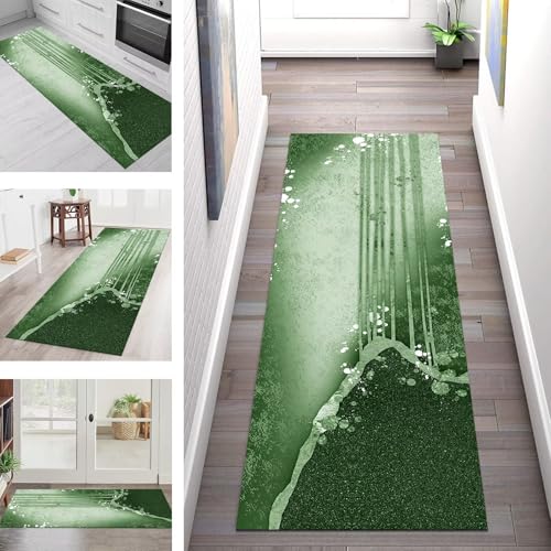 SGLGSTORE Teppich Läufer Flur Küche rutschfest Waschbar Schmutzfangmatte Dunkelgrün Teppichläufer Küchenläufer Teppichmatten 40X150CM Läufer Wohnzimmer Schlafzimmer Meterware Schmutzfangteppich von SGLGSTORE