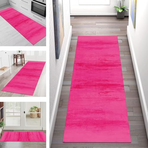 SGLGSTORE Teppich Läufer Flur Küche rutschfest Waschbar Schmutzfangmatte Dunkelrosa Teppichläufer Kücheläufer 70X180CM Teppichmatte Meterware Wohnzimmer Schlafzimmer Flurteppich Schmutzfangteppich von SGLGSTORE