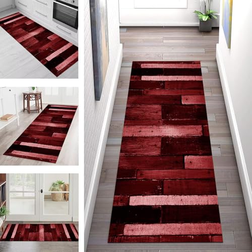 SGLGSTORE Teppich Läufer Flur Küche rutschfest Waschbar Schmutzfangmatte Dunkelrot Schwarz Teppichläufer Küchenläufer Teppichmatten 40X60CM Wohnzimmer Schlafzimmer Meterware Schmutzfangteppich von SGLGSTORE