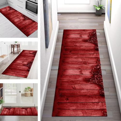 SGLGSTORE Teppich Läufer Flur Küche rutschfest Waschbar Schmutzfangmatte Dunkelrot Teppichläufer Küchenläufer Teppichmatten 90X400CM Läufer Wohnzimmer Schlafzimmer Meterware Schmutzfangteppich von SGLGSTORE