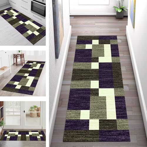 SGLGSTORE Teppich Läufer Flur Küche rutschfest Waschbar Schmutzfangmatte Dunkelviolett Teppichläufer Küchenläufer Teppichmatten 120X250CM Läufer Wohnzimmer Schlafzimmer Meterware Schmutzfangteppich von SGLGSTORE