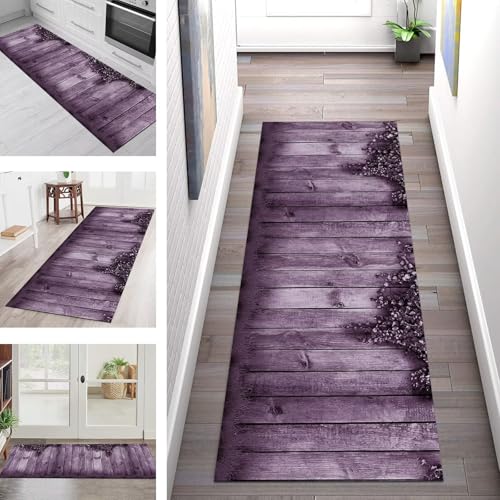 SGLGSTORE Teppich Läufer Flur Küche rutschfest Waschbar Schmutzfangmatte Dunkelviolett Teppichläufer Küchenläufer Teppichmatten 90X100CM Läufer Wohnzimmer Schlafzimmer Meterware Schmutzfangteppich von SGLGSTORE
