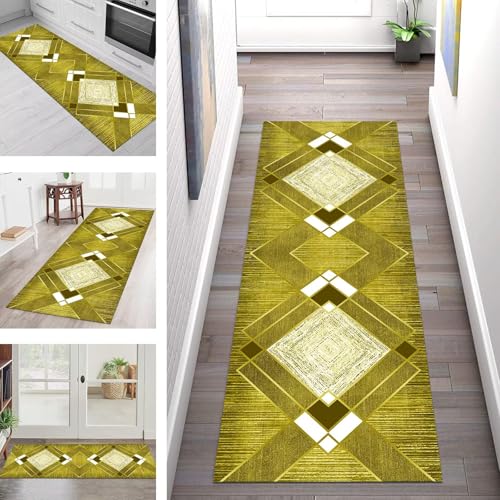 SGLGSTORE Teppich Läufer Flur Küche rutschfest Waschbar Schmutzfangmatte Flurteppich Geometrisch Teppichläufer Kücheläufer 100X450CM Teppichmatte Meterware Wohnzimmer Schlafzimmer Schmutzfangteppich von SGLGSTORE
