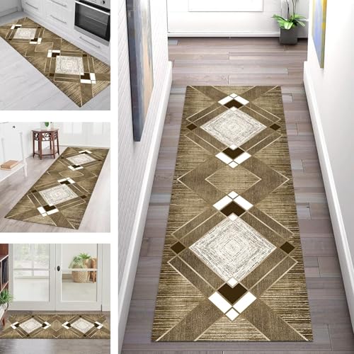SGLGSTORE Teppich Läufer Flur Küche rutschfest Waschbar Schmutzfangmatte Flurteppich Geometrisch Teppichläufer Kücheläufer 120X450CM Teppichmatte Meterware Wohnzimmer Schlafzimmer Schmutzfangteppich von SGLGSTORE