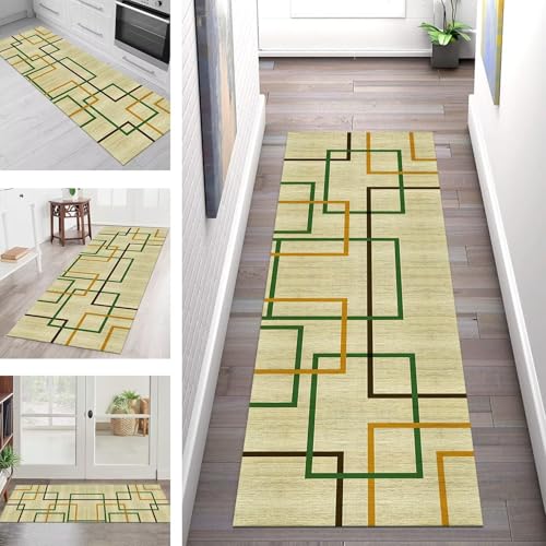 SGLGSTORE Teppich Läufer Flur Küche rutschfest Waschbar Schmutzfangmatte Flurteppich Geometrisch Teppichläufer Kücheläufer 90X300CM Teppichmatte Meterware Wohnzimmer Schlafzimmer Schmutzfangteppich von SGLGSTORE