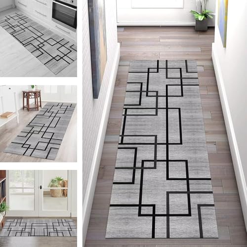 SGLGSTORE Teppich Läufer Flur Küche rutschfest Waschbar Schmutzfangmatte Flurteppich Grau Schwarz Teppichläufer Kücheläufer 50X100CM Teppichmatte Meterware Wohnzimmer Schlafzimmer Schmutzfangteppich von SGLGSTORE