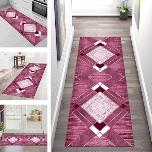 SGLGSTORE Teppich Läufer Flur Küche rutschfest Waschbar Schmutzfangmatte Flurteppich Rosa Weiß Teppichläufer Kücheläufer 70X200CM Teppichmatte Meterware Wohnzimmer Schlafzimmer Schmutzfangteppich von SGLGSTORE