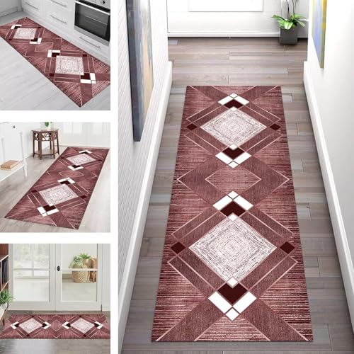 SGLGSTORE Teppich Läufer Flur Küche rutschfest Waschbar Schmutzfangmatte Flurteppich Rot Weiß Teppichläufer Kücheläufer 40X60CM Teppichmatte Meterware Wohnzimmer Schlafzimmer Schmutzfangteppich von SGLGSTORE