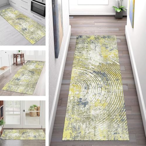 SGLGSTORE Teppich Läufer Flur Küche rutschfest Waschbar Schmutzfangmatte Gelb Blau Grün Teppichläufer Kücheläufer 40X250CM Teppichmatte Meterware Wohnzimmer Schlafzimmer Schmutzfangteppich von SGLGSTORE