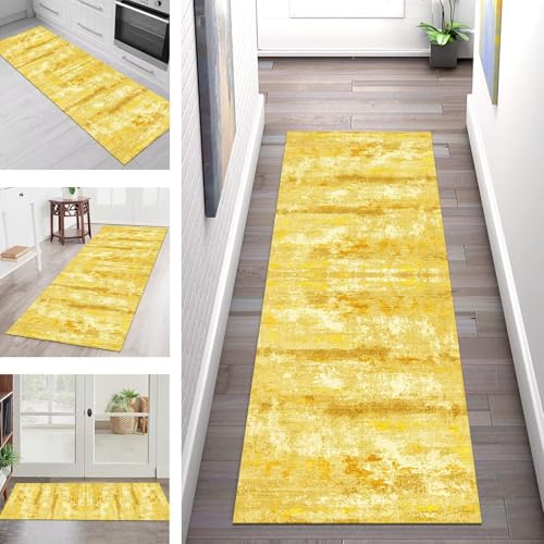 SGLGSTORE Teppich Läufer Flur Küche rutschfest Waschbar Schmutzfangmatte Gelb Braun Orange Teppichläufer Küchenläufer Teppichmatten 70X500CM Wohnzimmer Schlafzimmer Meterware Schmutzfangteppich von SGLGSTORE
