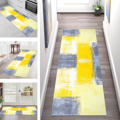 SGLGSTORE Teppich Läufer Flur Küche rutschfest Waschbar Schmutzfangmatte Gelb Grau Blau Teppichläufer Küchenläufer Teppichmatten 100X450CM Läufer Wohnzimmer Schlafzimmer Schmutzfangteppich SGLGSTORE Teppich Läufer Flur Küche rutschfest Waschbar Schmutzfangmatte Gelb Grau Blau Teppichläufer Küchenläufer Teppichmatten 100X450CM Läufer Wohnzimmer Schlafzimmer Schmutzfangteppich von SGLGSTORE