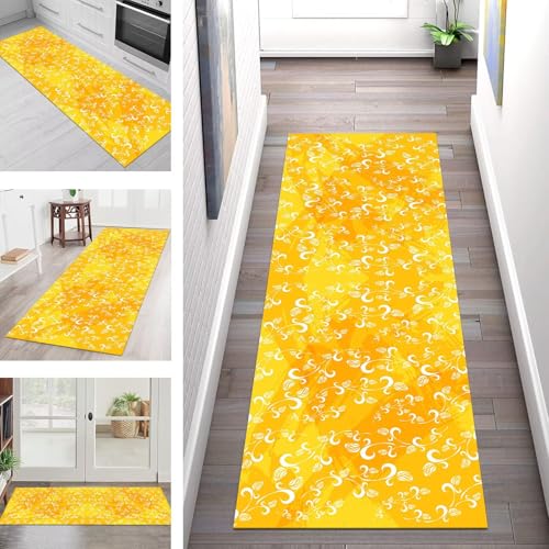 SGLGSTORE Teppich Läufer Flur Küche rutschfest Waschbar Schmutzfangmatte Gelb Orange Weiß Teppichläufer Küchenläufer Teppichmatten 60X90CM Läufer Wohnzimmer Schlafzimmer Schmutzfangteppich von SGLGSTORE