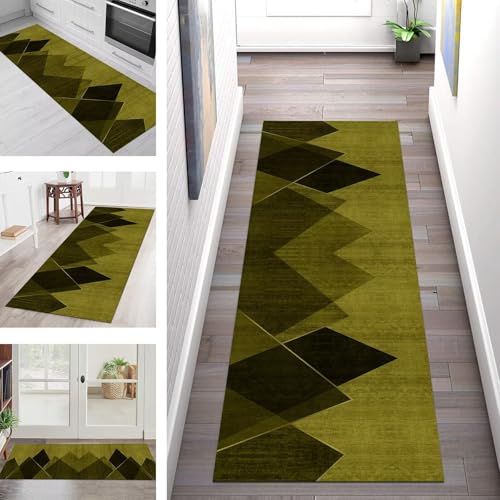 SGLGSTORE Teppich Läufer Flur Küche rutschfest Waschbar Schmutzfangmatte Gelbgrün Teppichläufer Küchenläufer Teppichmatten 100X400CM Läufer Wohnzimmer Schlafzimmer Meterware Schmutzfangteppich von SGLGSTORE